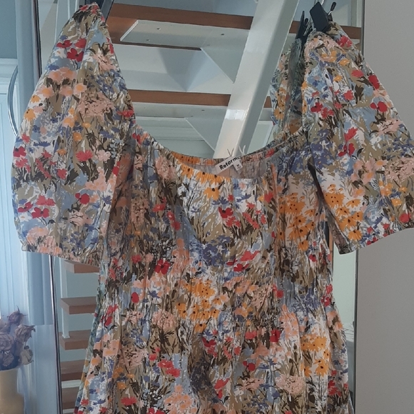 NWT💐REFORMATION💐CUTE Multicolor COTTON Floral Off-Shoulder Mini Dress Sz M - Picture 2 of 13